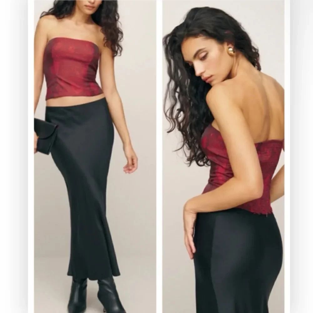 Reformation Giorgia strapless top in Red floral jacquard $128